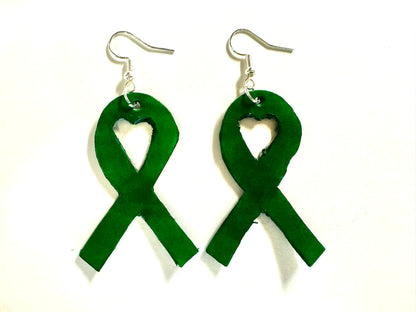 Mitochondrial Disease Awareness Nickel Free Green Ribbon Leather Earrings