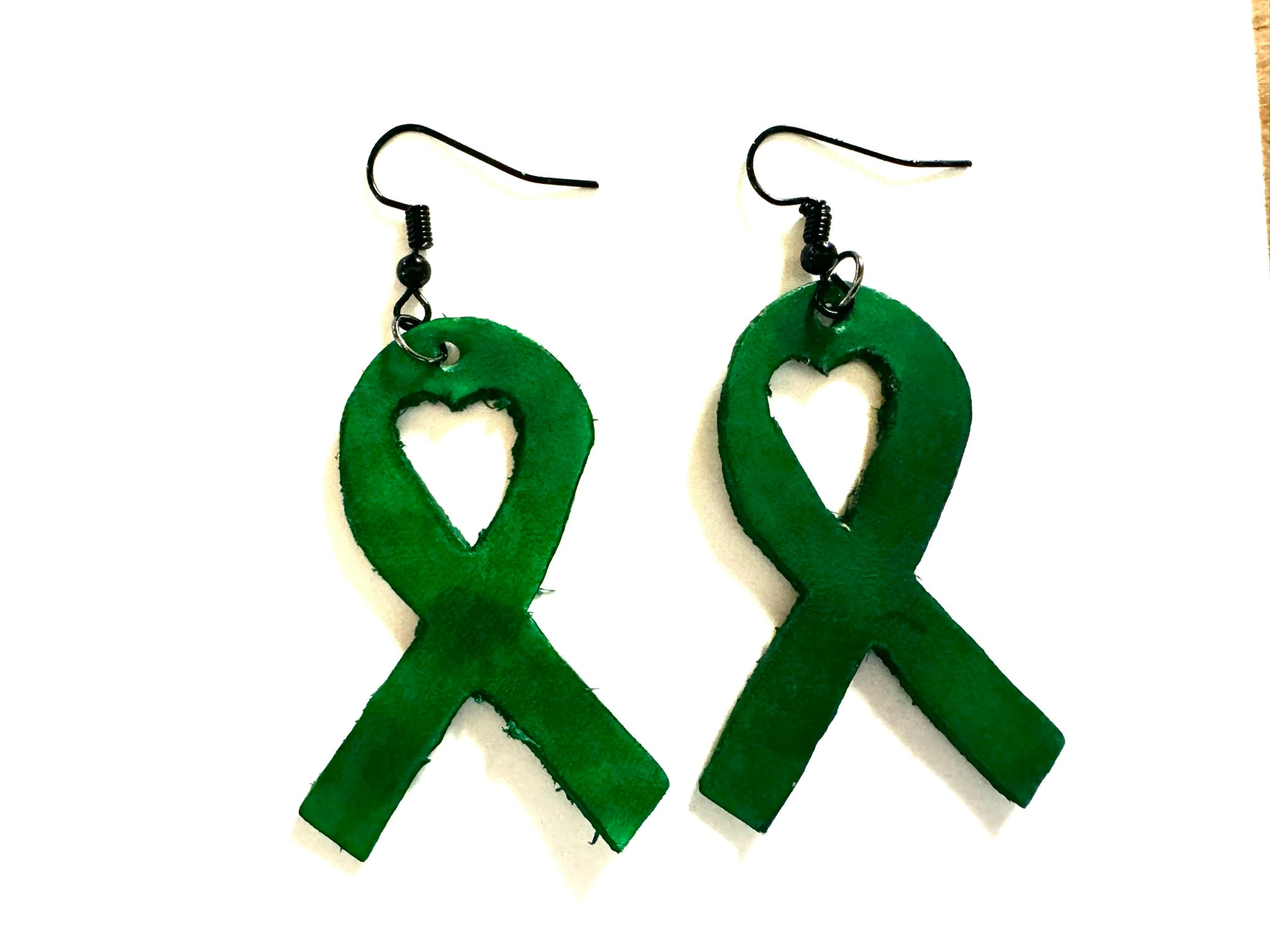 Mitochondrial Disease Awareness Nickel Free Green Ribbon Leather Earrings