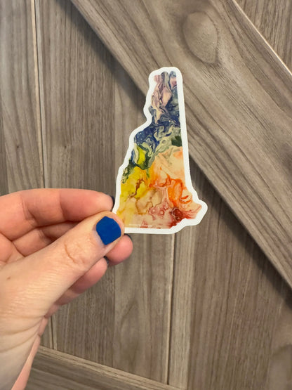 New Hampshire State Sticker - Rainbow - Cool Colors 3"x1.8"