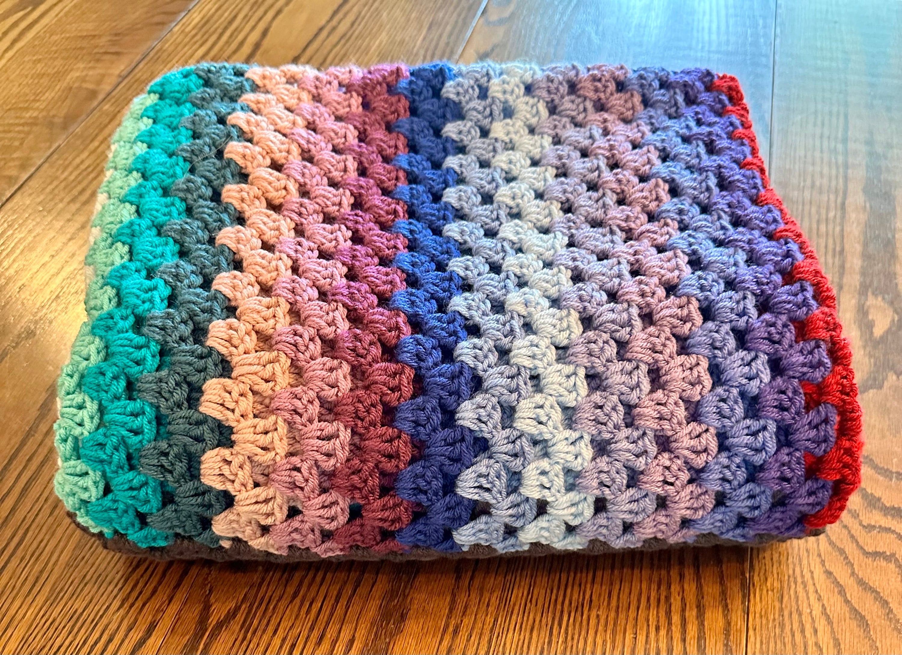47x63 Handmade Med. Weight Crocheted Afghan | Old World Dutch Traditional Handiwork - Rainbow Folk Stripes | Free Shipping!