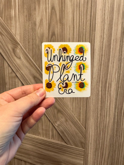 Unhinged Plant Era Clear Vinyl Sticker - 3" - Hand Drawn Hand Lettering - Clear Background