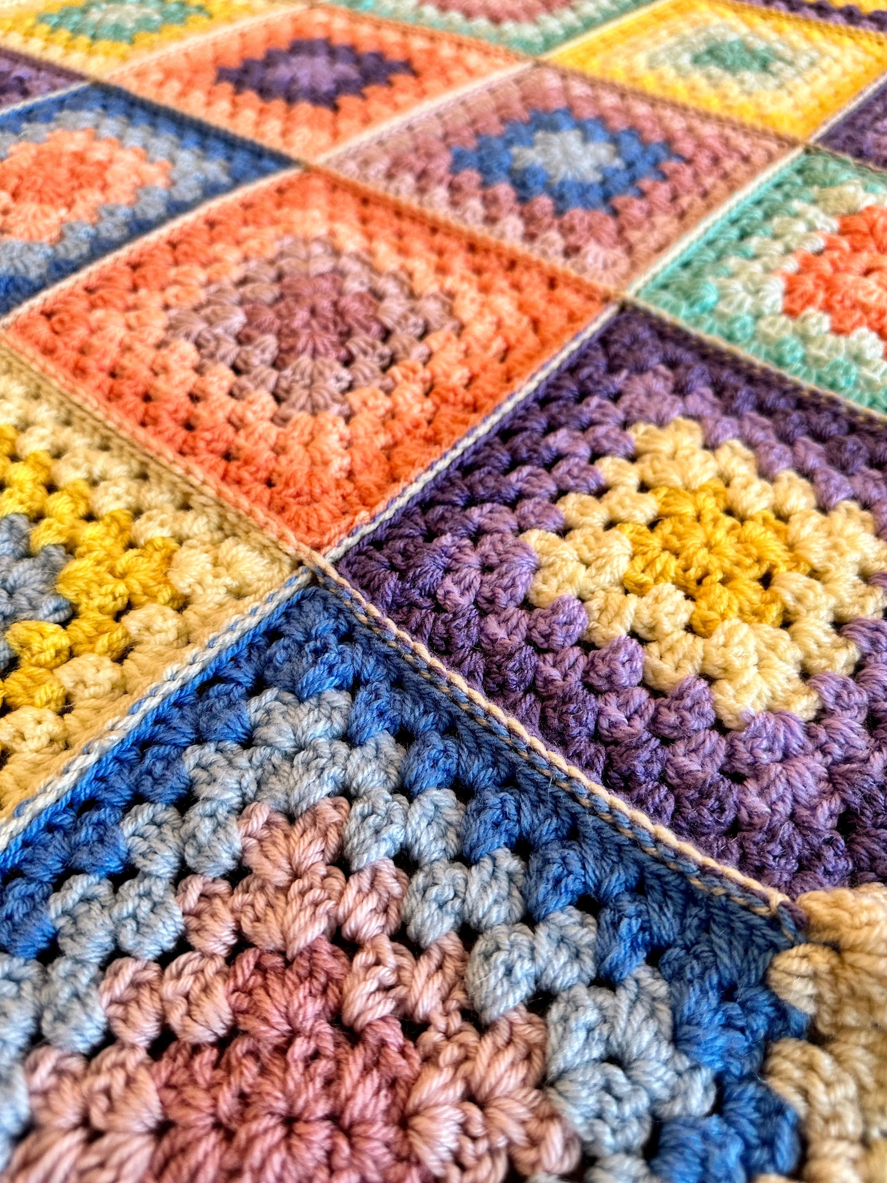 37x57 Handmade Med. Weight Crocheted Afghan | Old World Dutch Traditional Handiwork - Pastel Granny Squares | Free Shipping!