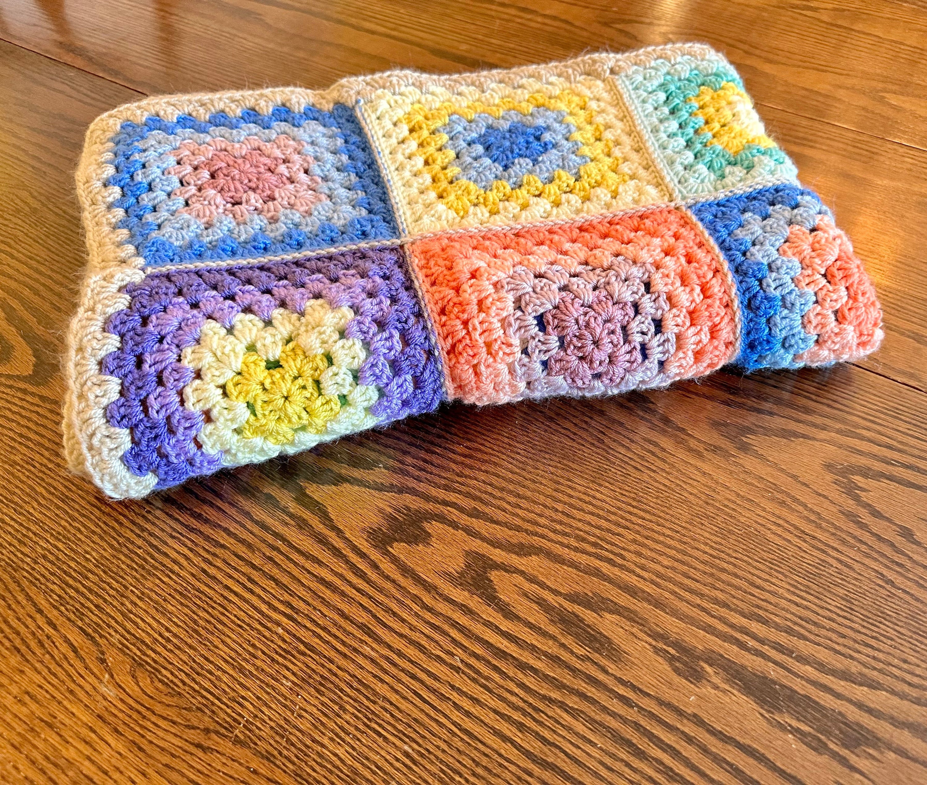 37x57 Handmade Med. Weight Crocheted Afghan | Old World Dutch Traditional Handiwork - Pastel Granny Squares | Free Shipping!