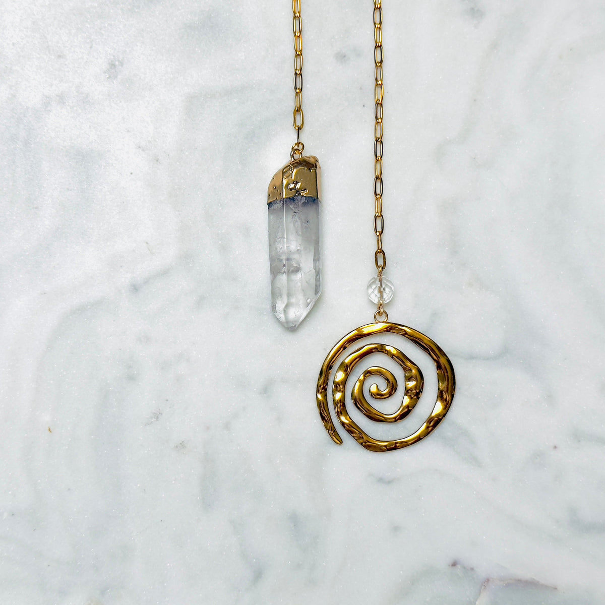 Clear Quartz Pendulum with Gold Spiral Charm