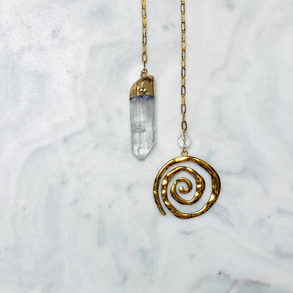 Clear Quartz Pendulum with Gold Spiral Charm