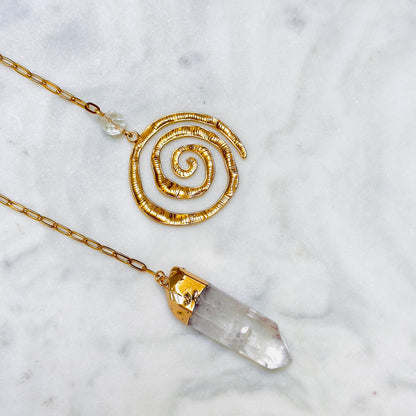 Clear Quartz Pendulum with Gold Spiral Charm