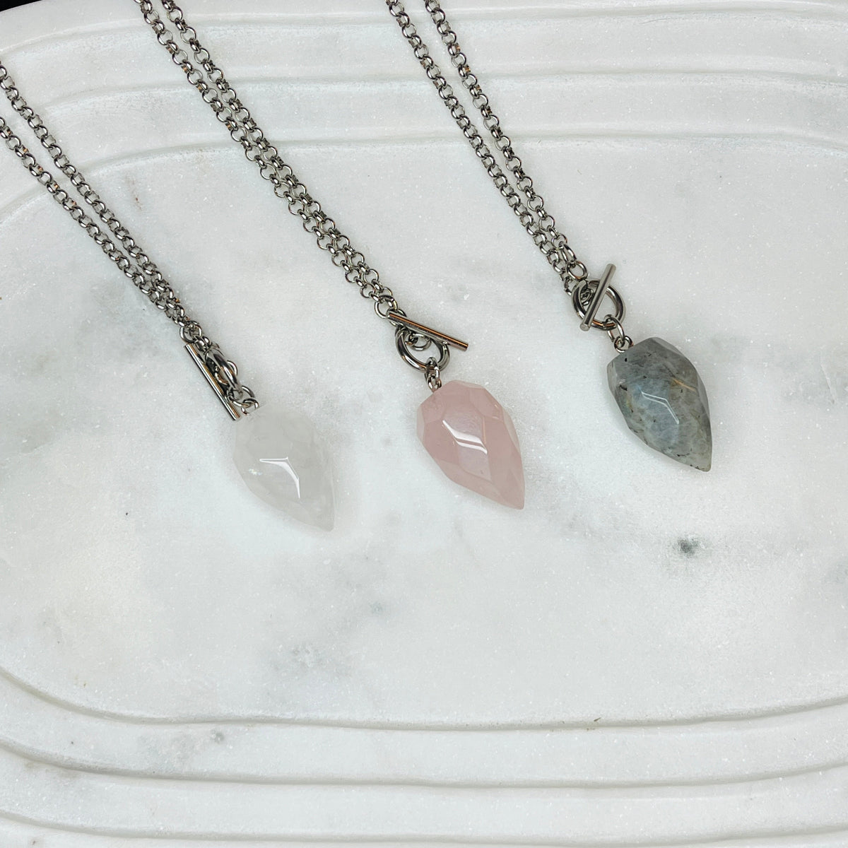 Silver Crystal Pendulum Necklace