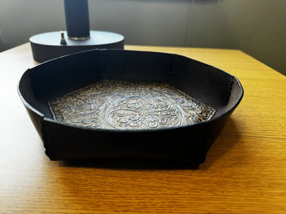 Round Padded Leather Valet Tray