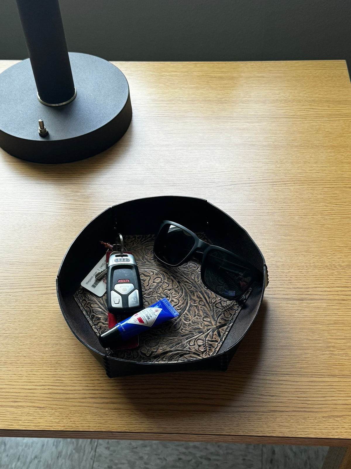 Round Padded Leather Catch All Tray
