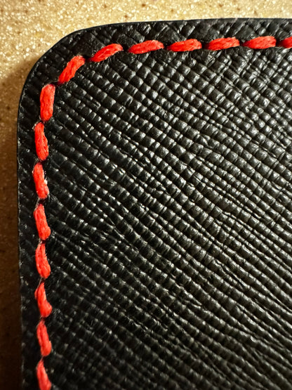 Designer Black and Red Italian Leather Luxury Hand Stitched Card Wallet