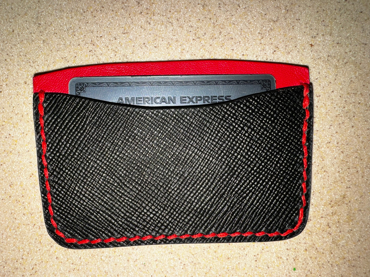 Designer Black and Red Italian Leather Luxury Hand Stitched Card Wallet