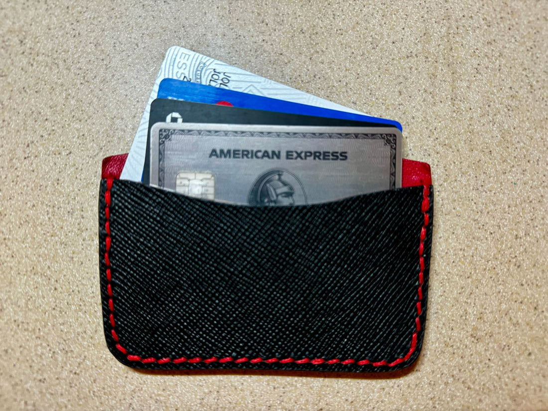 Designer Black and Red Italian Leather Luxury Hand Stitched Card Wallet
