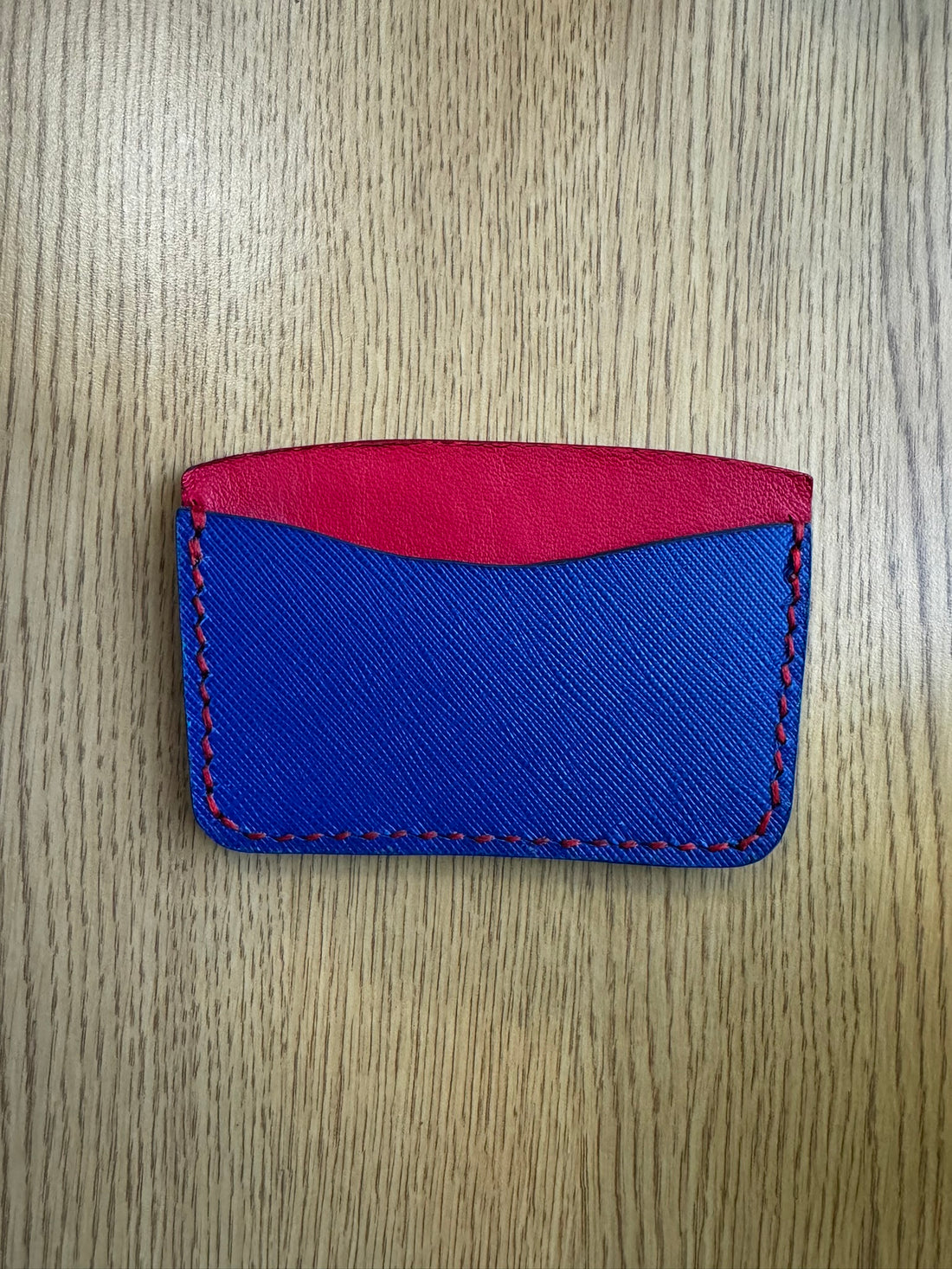 Designer Blue and Red Italian Leather Card Wallet