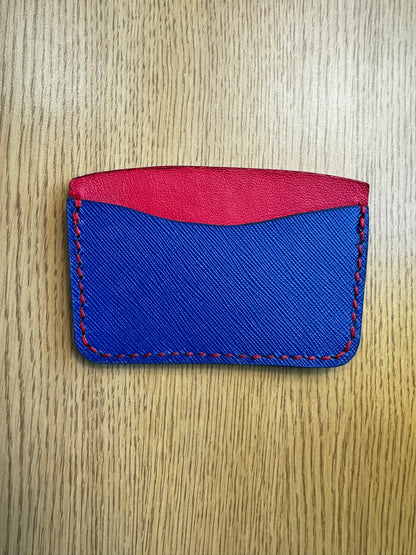 Designer Blue and Red Italian Leather Card Wallet