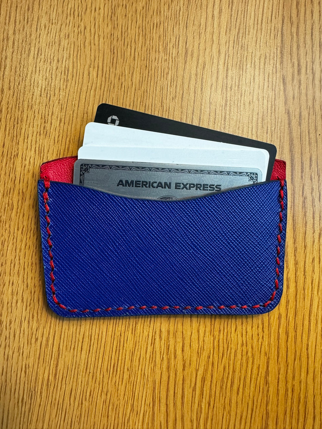 Designer Blue and Red Italian Leather Card Wallet