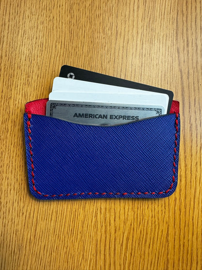 Designer Blue and Red Italian Leather Card Wallet