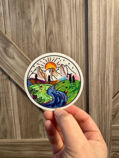Rainbow Mountain Scene Sticker - Frosted Laminant - Subtle Pride