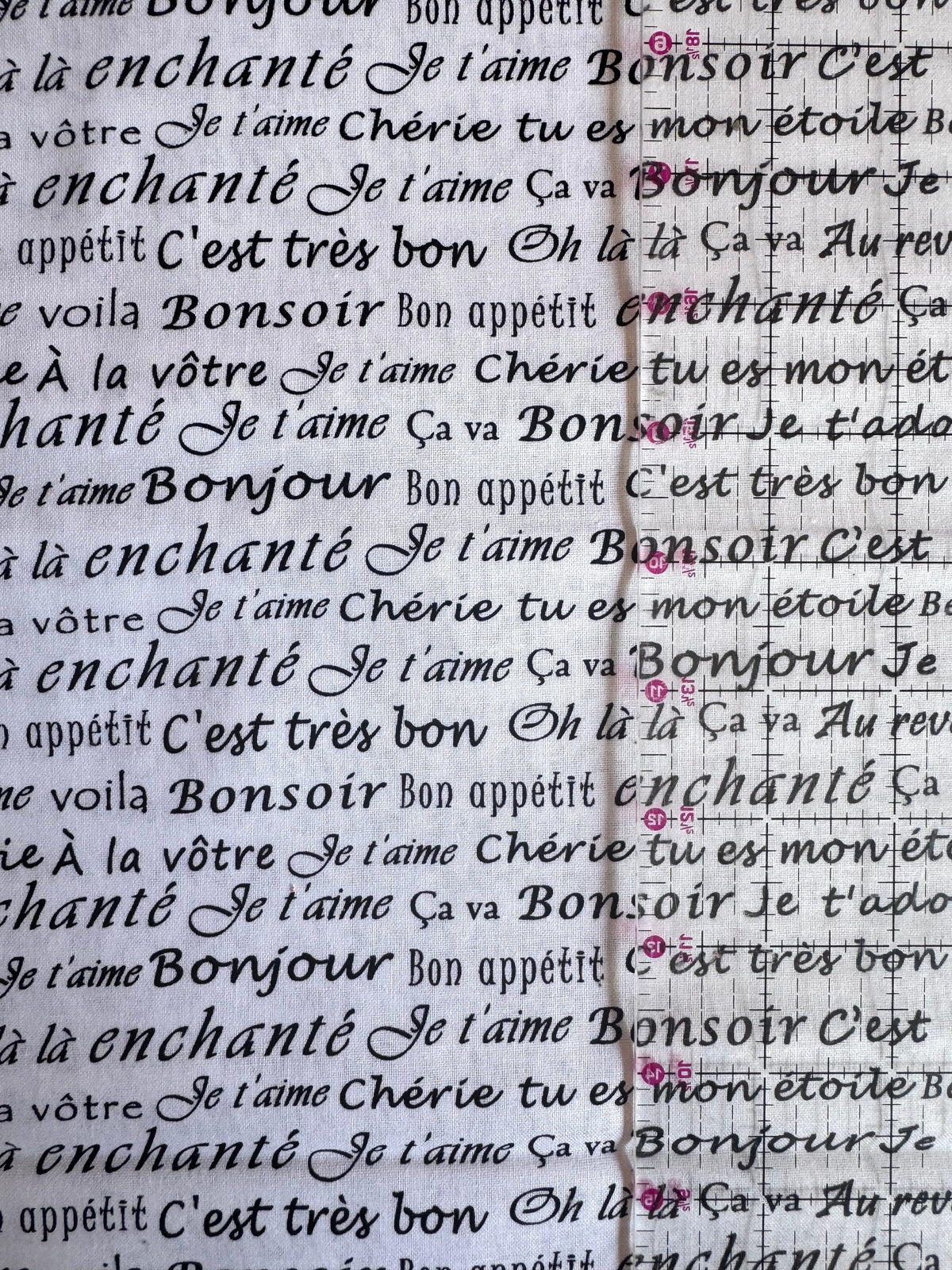 French Text Fabric 1/2 Yard