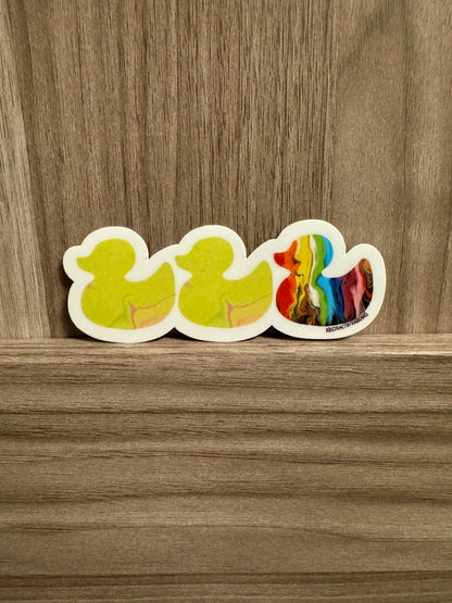 Duck Duck Rainbow Duck Sticker - Duck Duck Gray Duck - Duck Duck Progress Pride Duck - 3.5"x1.5"