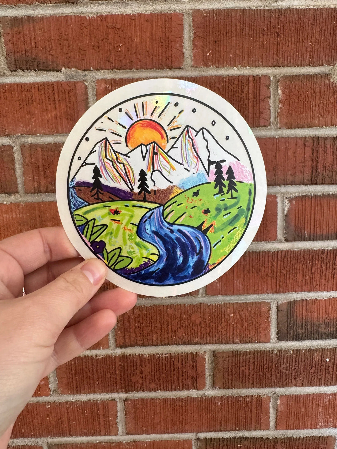 Rainbow Mountain Scene Suncatcher Decal – Progress Pride Window Decal, 4.5"x4.5"