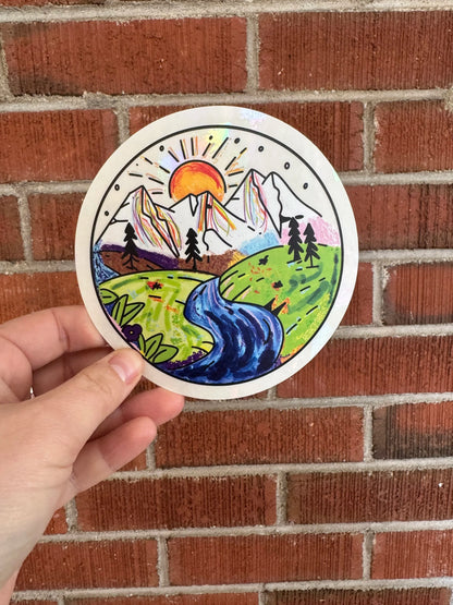 Rainbow Mountain Scene Suncatcher Decal – Progress Pride Window Decal, 4.5"x4.5"