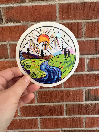 Rainbow Mountain Scene Suncatcher Decal – Progress Pride Window Decal, 4.5"x4.5"