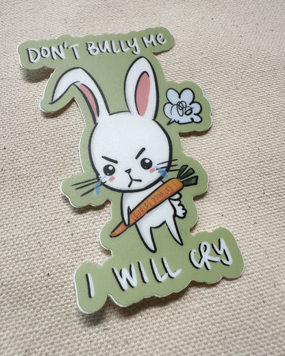 Sticker with a cartoon rabbit holding a carrot and text that says "Don&