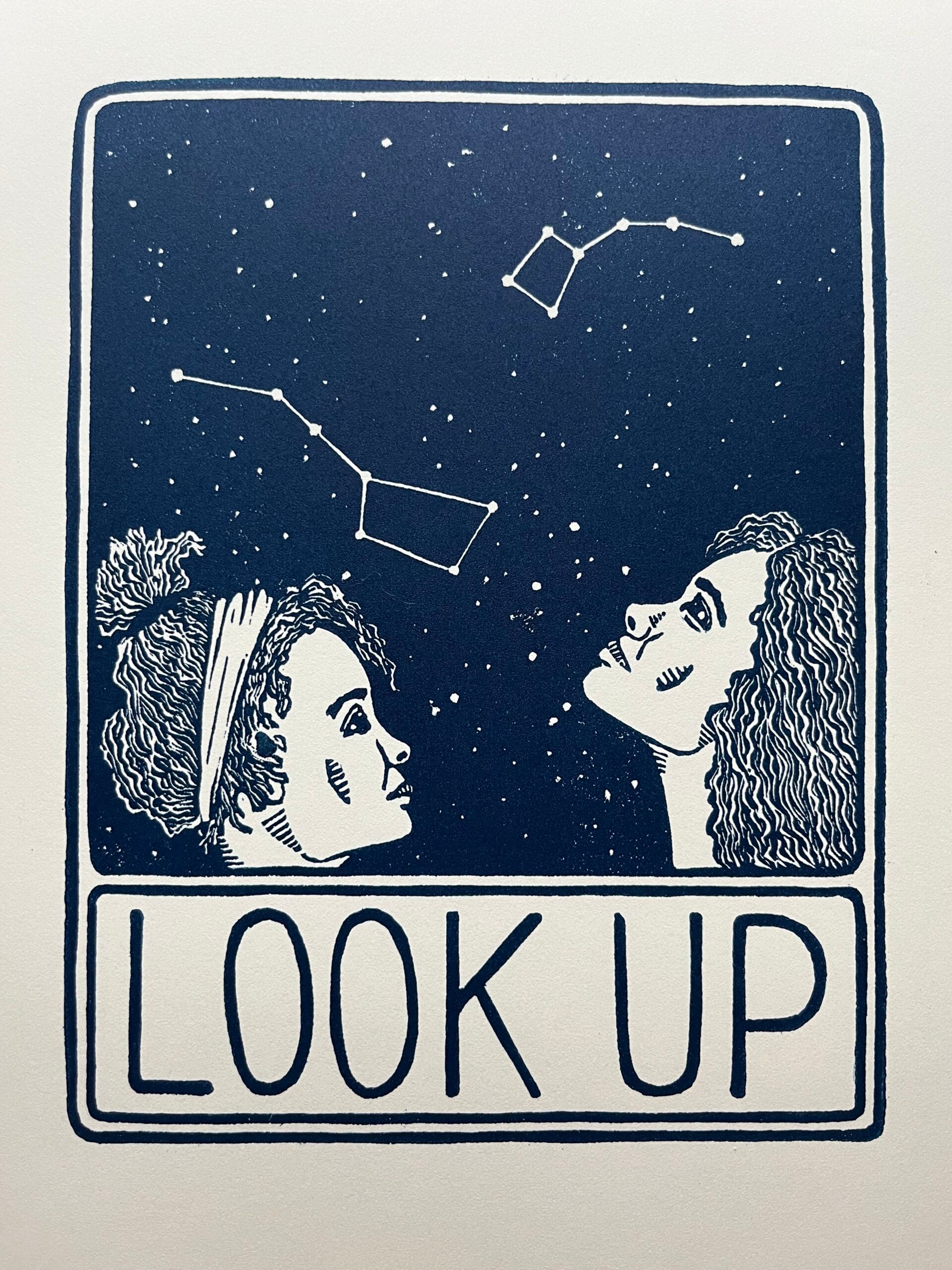 “Big Dipper, Little Dipper” Limited Edition Linocut Print - look up artwork, block print