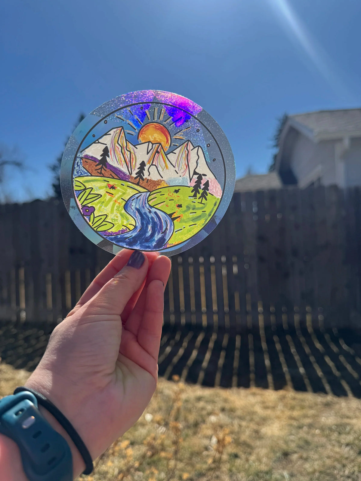 Rainbow Mountain Scene Suncatcher Decal – Progress Pride Window Decal, 4.5"x4.5"