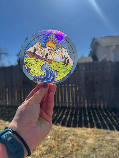Rainbow Mountain Scene Suncatcher Decal – Progress Pride Window Decal, 4.5"x4.5"