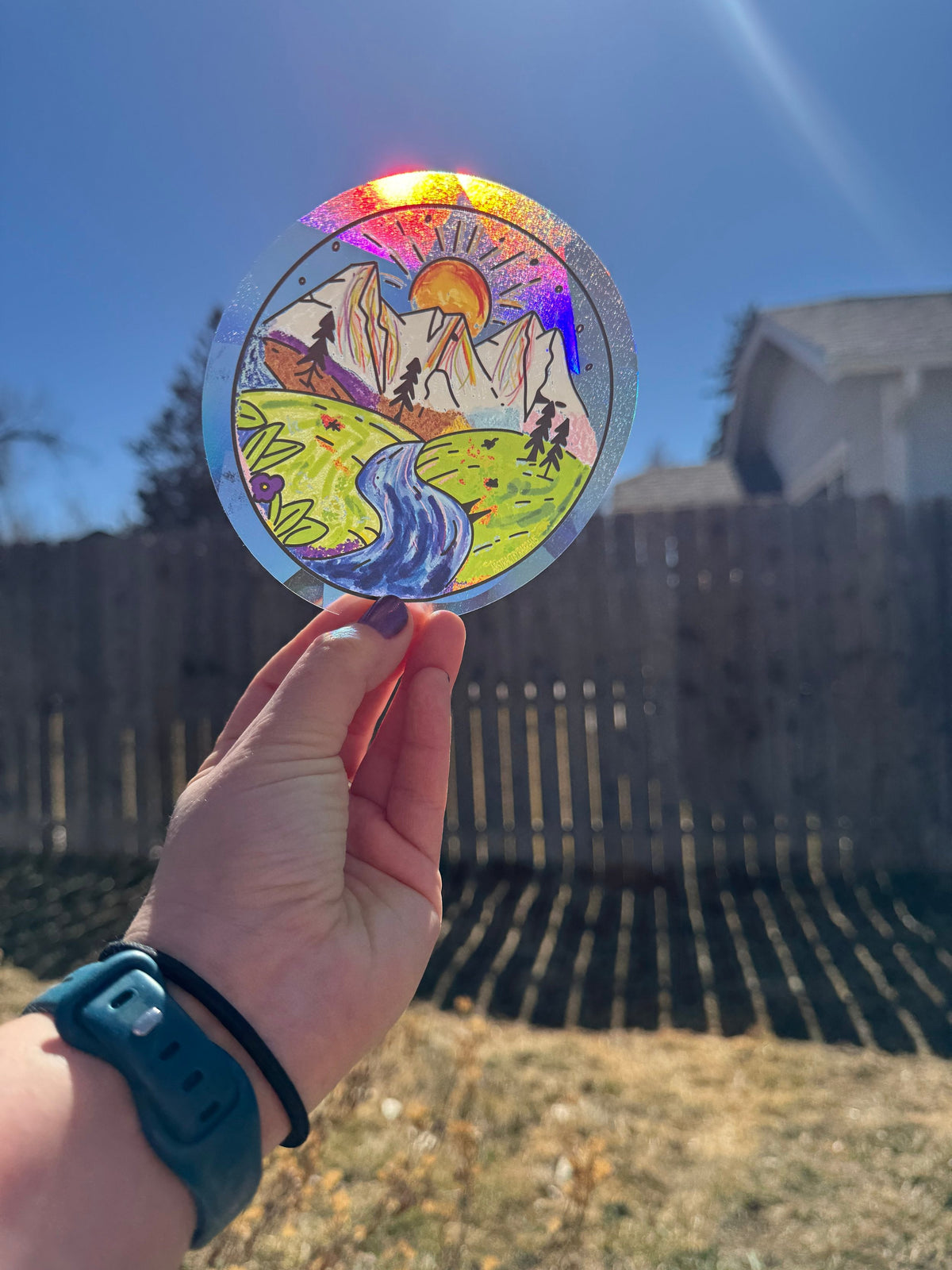 Rainbow Mountain Scene Suncatcher Decal – Progress Pride Window Decal, 4.5"x4.5"
