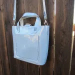 Limited Edition Handmade Sky Blue Shimmer Vinyl Mini Tote with Adjustable Detachable Crossbody Strap