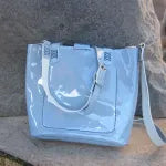 Limited Edition Handmade Sky Blue Shimmer Vinyl Mini Tote with Adjustable Detachable Crossbody Strap