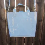 Limited Edition Handmade Sky Blue Shimmer Vinyl Mini Tote with Adjustable Detachable Crossbody Strap