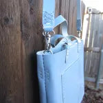 Limited Edition Handmade Sky Blue Shimmer Vinyl Mini Tote with Adjustable Detachable Crossbody Strap