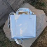Limited Edition Handmade Sky Blue Shimmer Vinyl Mini Tote with Adjustable Detachable Crossbody Strap