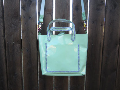 Vinyl Light Green Mini Tote with Rainbow Hardware- St Patricks Day and Easter