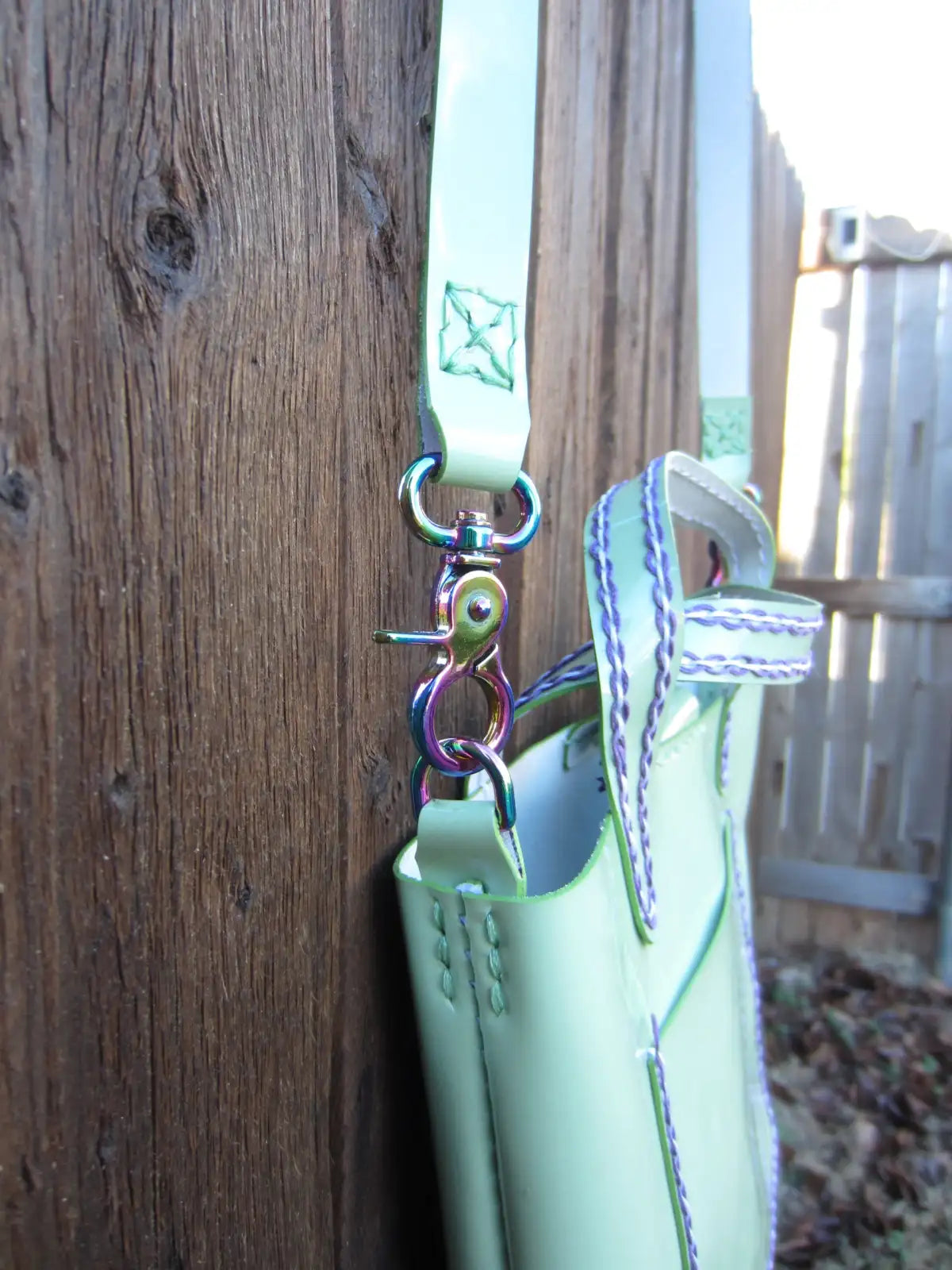 Vinyl Light Green Mini Tote with Rainbow Hardware- St Patricks Day and Easter