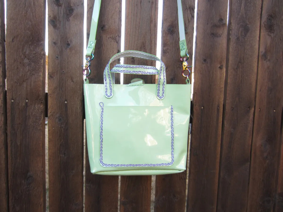 Vinyl Light Green Mini Tote with Rainbow Hardware- St Patricks Day and Easter