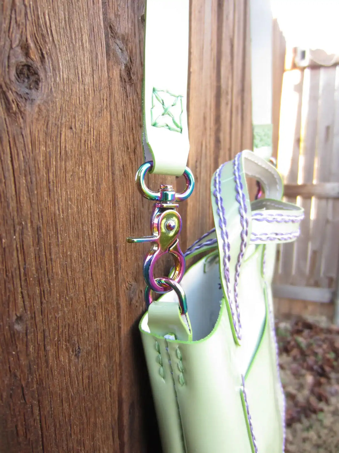Vinyl Light Green Mini Tote with Rainbow Hardware- St Patricks Day and Easter