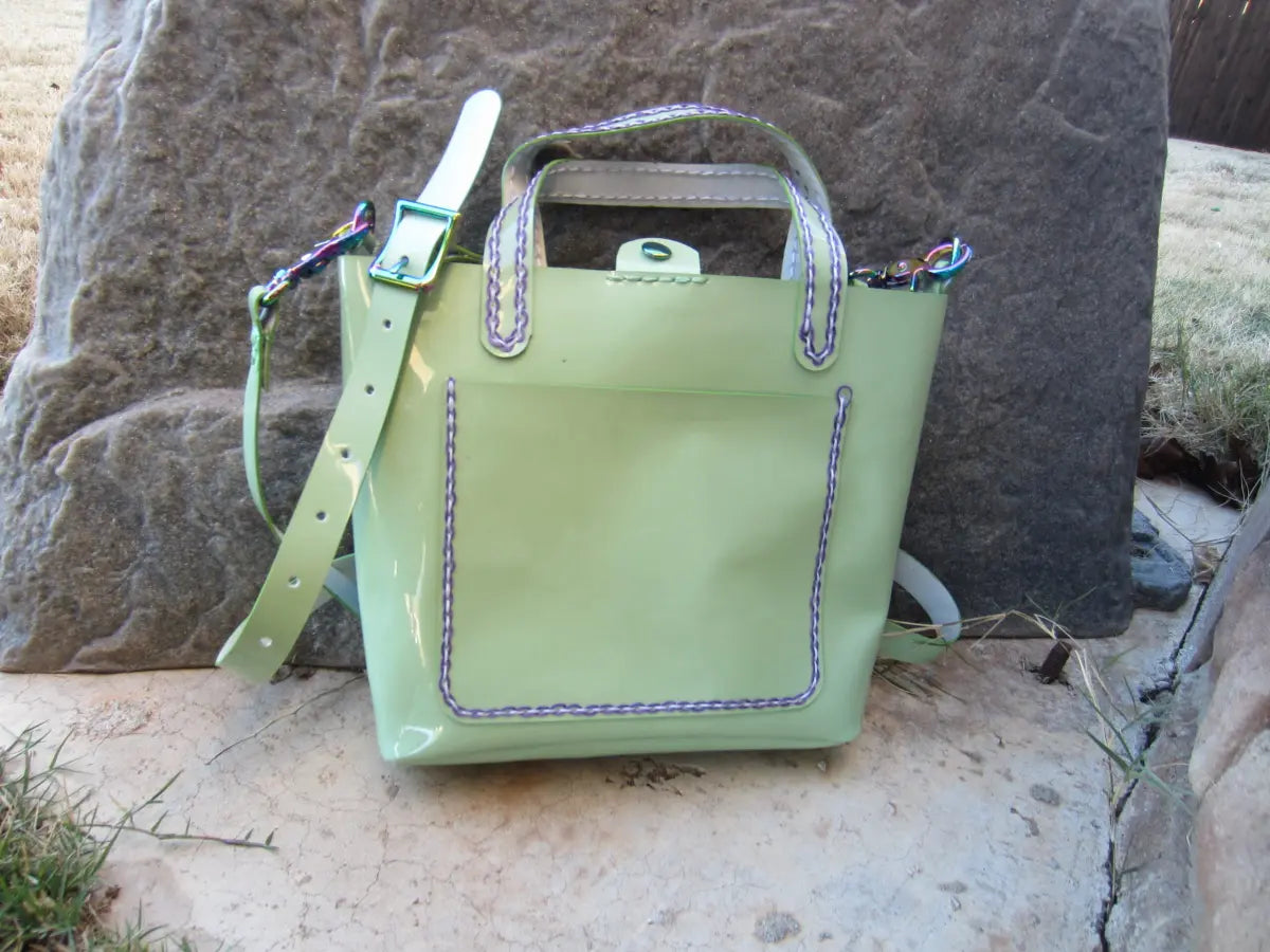 Vinyl Light Green Mini Tote with Rainbow Hardware- St Patricks Day and Easter