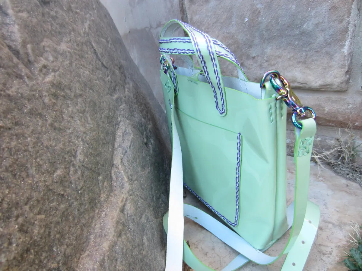 Vinyl Light Green Mini Tote with Rainbow Hardware- St Patricks Day and Easter