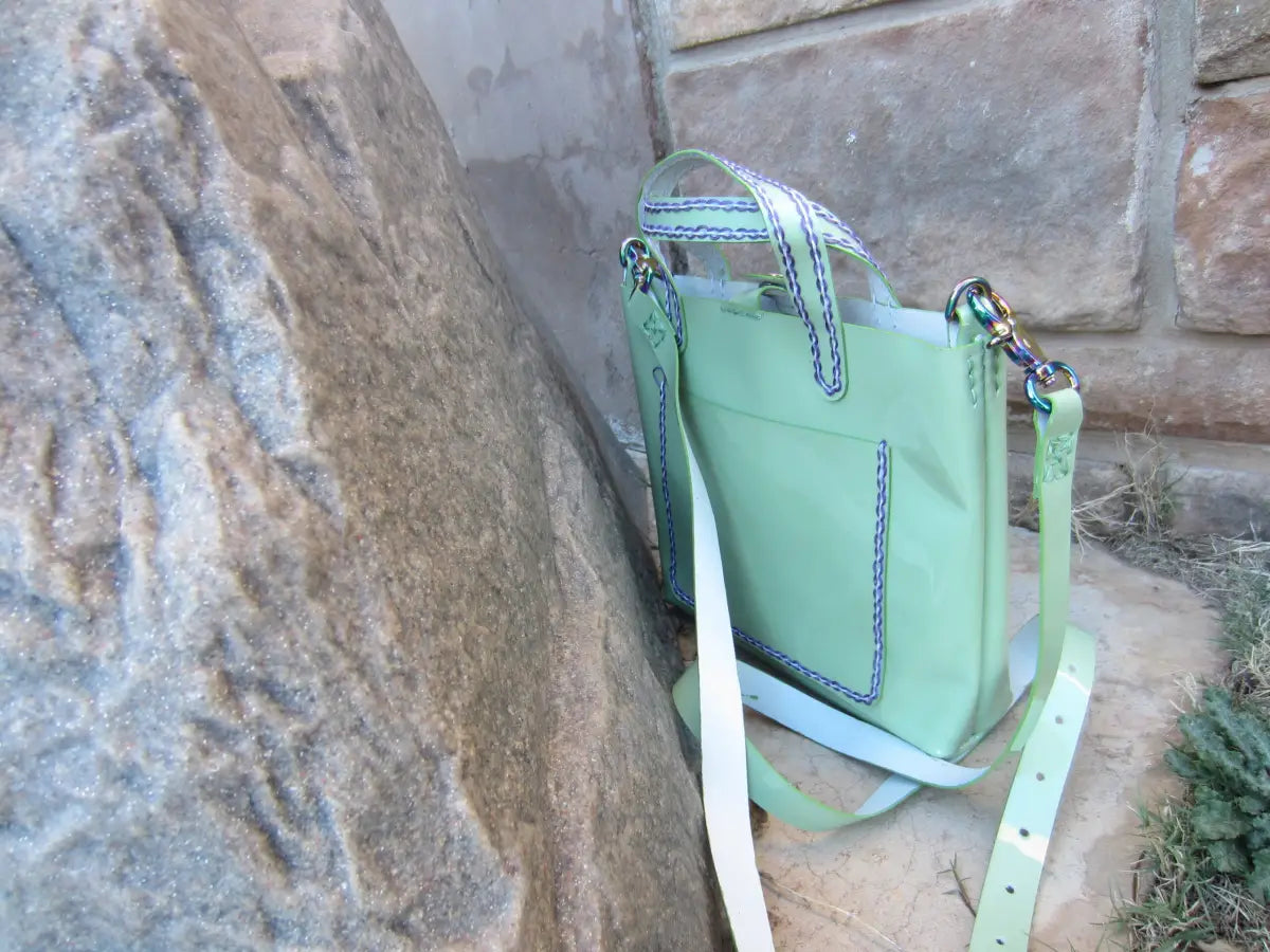 Vinyl Light Green Mini Tote with Rainbow Hardware- St Patricks Day and Easter