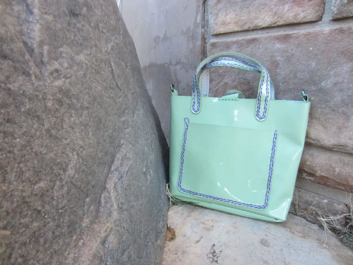 Vinyl Light Green Mini Tote with Rainbow Hardware- St Patricks Day and Easter