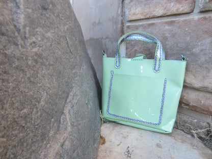 Vinyl Light Green Mini Tote with Rainbow Hardware- St Patricks Day and Easter