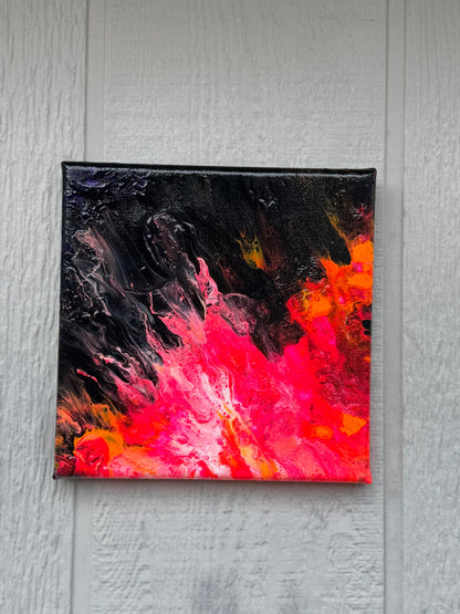 Abstract Sun Flare -  8"x8" - Black, Pink and Orange - Abstract Painting