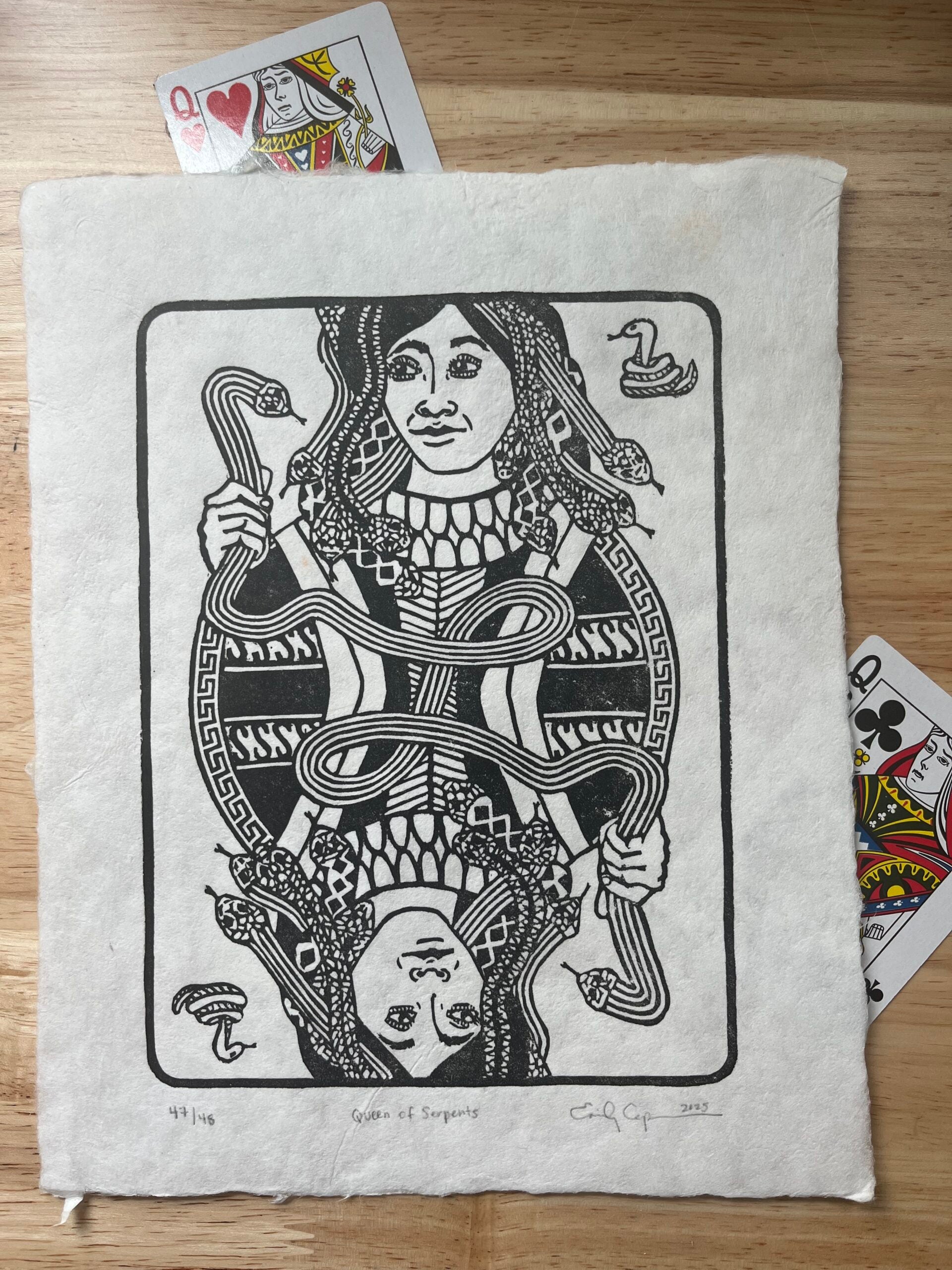 "Queen of Serpents" Original Limited Edition Linoleum Block Print