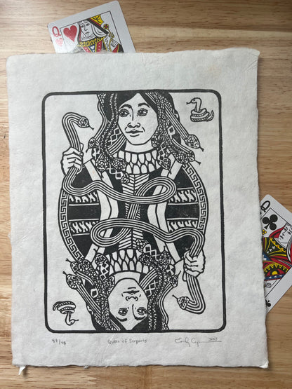 "Queen of Serpents" Original Limited Edition Linoleum Block Print