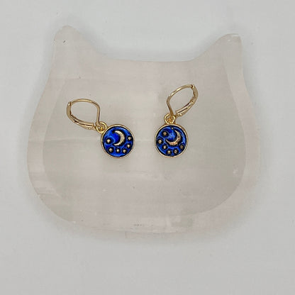 Gold Filled Blue Celestial Moon Earrings