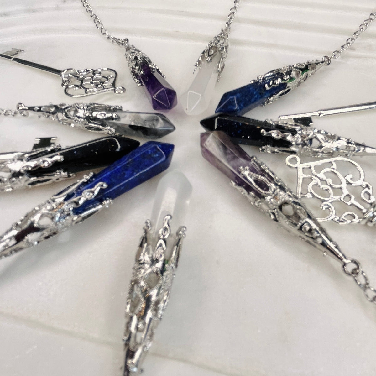 Baroque Crystal Pendulum with Silver Key Charm